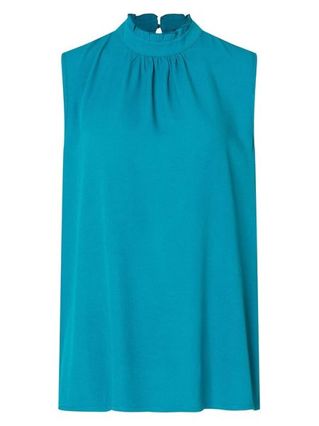 More & More Bluzka w kolorze turkusowym rozmiar: 38. Niebieskie bluzki More & More, s, bez wzorów, z wiskozy, klasyczne, bez kołnierzyka, bez ramiączek. Za 61.17 zł.