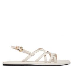 Sandały Tommy Hilfiger. Białe sandały TOMMY HILFIGER, bez wzorów, bez obcasa, na płaskiej podeszwie, bez zapięcia. Za 449.99 zł.