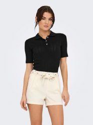 JDY Koszulka polo w kolorze czarnym rozmiar: XS. Czarne koszulki polo JDY, xs, bez wzorów, z bawełny, bez kołnierzyka, bez ramiączek. Za 37.38 zł.