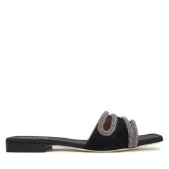 Klapki Pollini. Czarne klapki Pollini, bez wzorów, bez obcasa. Za 1,589.00 zł.