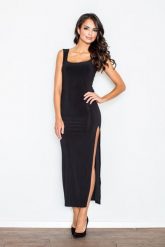 Czarna Wieczorowa Maxi Sukienka z Długim Rozporkiem. Czarne sukienki Figl, s, bez wzorów, z elastanu, wizytowe, bez kołnierzyka, bez ramiączek, maxi. Za 239.00 zł.