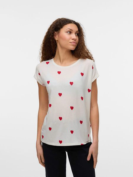 Vero Moda Koszulka w kolorze biało-czerwonym rozmiar: S. Białe bluzki Vero Moda, s, bez wzorów, z lyocellu, bez kołnierzyka, bez ramiączek. Za 64.95 zł.