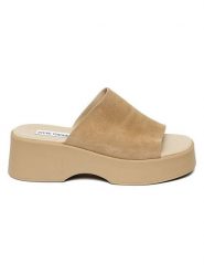 Steve Madden Skórzane klapki w kolorze beżowym rozmiar: 37. Brązowe klapki Steve Madden, bez wzorów, z otwartym noskiem, bez obcasa, na platformie. Za 210.32 zł.