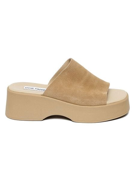 Steve Madden Skórzane klapki w kolorze beżowym rozmiar: 40. Brązowe klapki Steve Madden, bez wzorów, z otwartym noskiem, bez obcasa, na platformie. Za 184.95 zł.