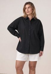Czarna Bawełniana Koszula o Kroju Oversize Nororena. Czarne koszule Born2be, l, bez wzorów, z bawełny, eleganckie, bez kołnierzyka, bez ramiączek. Za 89.99 zł.