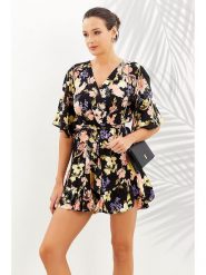 LA Angels Sukienka w kolorze czarnym ze wzorem rozmiar: M. Czarne sukienki LA Angels, m, bez wzorów, z wiskozy, bez kołnierzyka, bez ramiączek, mini, rozkloszowane. Za 113.99 zł.