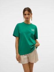 Vero Moda Koszulka "Katrine" w kolorze zielonym rozmiar: XS. Zielone bluzki Vero Moda, xs, bez wzorów, z bawełny, bez kołnierzyka, bez ramiączek. Za 43.99 zł.