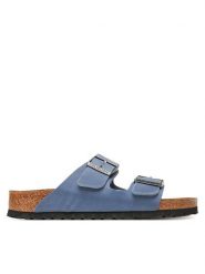 Birkenstock Klapki Arizona Sfb 1030864 Niebieski. Niebieskie klapki Birkenstock, bez wzorów, z nubiku, bez obcasa. Za 589.99 zł.