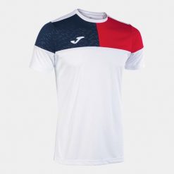 Koszulka sportowa Joma Crew 3XS – Biała/Czerwona/Granatowa. Białe koszulki sportowe Joma, bez wzorów, z poliesteru, bez ramiączek, na fitness i siłownię. Za 164.99 zł.