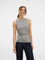 Vero Moda Top w kolorze biało-czarnym rozmiar: XS. Białe topy Vero Moda, xs, bez wzorów, bez kołnierzyka, bez ramiączek. Za 48.39 zł.