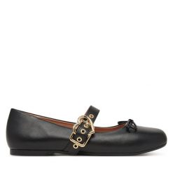 Baleriny LOVE MOSCHINO. Czarne baleriny Love Moschino, bez wzorów, bez obcasa. Za 879.99 zł.