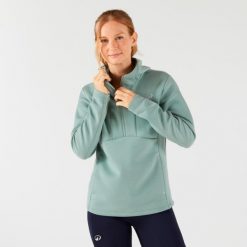 Bluza tenisowa damska z kapturem, na suwak. Zielone bluzy KUIKMA, l, bez wzorów, z elastanu, z kapturem. Za 129.99 zł.