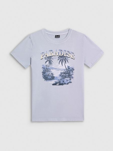 4F T-shirt regular z nadrukiem damski - niebieski XXL. Niebieskie t-shirty 4f, xxl, bez wzorów, z bawełny, bez kołnierzyka, bez ramiączek. Za 69.99 zł.