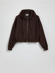 Rozpinana bluza z modalem - ciemnobrązowy. Brązowe bluzy Reserved, l, bez wzorów, z dzianiny, bez kaptura. W wyprzedaży za 99.99 zł.