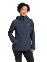 Jack Wolfskin Kurtka przeciwdeszczowa "Wildbound" w kolorze granatowym rozmiar: XS. Niebieskie kurtki sportowe Jack Wolfskin, m, bez wzorów, z materiału, bez kaptura, outdoorowe. Za 390.00 zł.