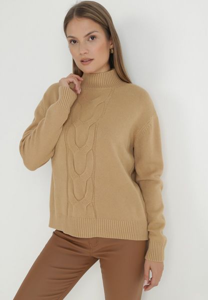 Beżowy Golf Prisca. Brązowe golfy Born2be, s, z aplikacjami, z jeansu, bez ramiączek. Za 129.99 zł.
