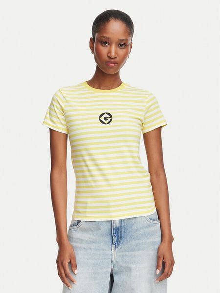 Guess Jeans T-Shirt W6YI60 K6413 Żółty Regular Fit. Żółte t-shirty Guess Jeans, m, z aplikacjami, z bawełny, bez kołnierzyka, bez ramiączek. Za 169.99 zł.