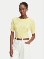 Tommy Hilfiger Sweter Fine Gg Cable Boat WW0WW50103 Żółty jasny Regular Fit. Żółte swetry TOMMY HILFIGER, m, bez wzorów, z bawełny, bez ramiączek. Za 489.99 zł.