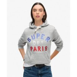 Bluza z kapturem z błyszczącym logo graficznym. Szare bluzy Superdry, bez wzorów, bez ramiączek. W wyprzedaży za 266.40 zł.