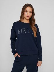 Vila Bluza "Atelier" w kolorze granatowym rozmiar: M. Niebieskie bluzy Vila, m, bez wzorów, bez kaptura. Za 79.21 zł.