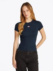 TOMMY JEANS Koszulka w kolorze granatowym rozmiar: S. Niebieskie bluzki Tommy Jeans, s, bez wzorów, z jeansu, bez kołnierzyka, bez ramiączek. Za 101.23 zł.