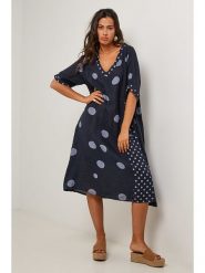 Le Monde du Lin Lniana sukienka w kolorze granatowym rozmiar: 38/40. Niebieskie sukienki Le Monde du Lin, na co dzień, bez wzorów, ze lnu, klasyczne, bez kołnierzyka, bez ramiączek, midi, proste. Za 111.45 zł.