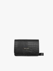 Elegancka czarna torebka w zwierzęcy deseń. Czarne torebki klasyczne Ryłko, bez wzorów, ze skóry, małe, bez dodatków. Za 299.99 zł.