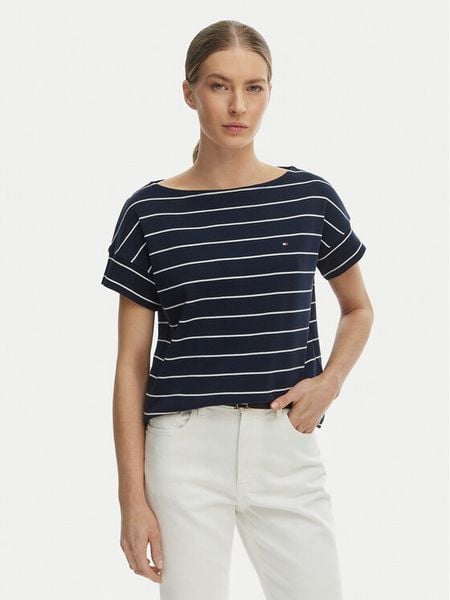 Tommy Hilfiger T-Shirt WW0WW49723 Granatowy Loose Fit. Niebieskie t-shirty TOMMY HILFIGER, xxs, bez wzorów, z bawełny, bez kołnierzyka, bez ramiączek. Za 164.99 zł.