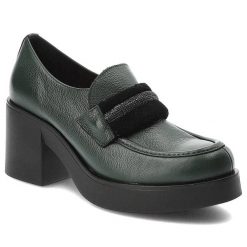 Zielone Półbuty Lemar Wygodne Skórzane Buty na Jesień. Zielone czółenka Lemar, bez wzorów, ze skóry, bez obcasa, na obcasie, bez zapięcia. Za 314.99 zł.