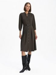 BGN Sukienka w kolorze khaki rozmiar: 40. Brązowe sukienki BGN, bez wzorów, z tkaniny, bez kołnierzyka, bez ramiączek, midi, rozkloszowane. Za 197.95 zł.