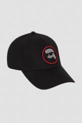 KARL LAGERFELD Czapka z daszkiem damska ze zmiennym logo na rzep Ikon. Czarne czapki KARL LAGERFELD, z aplikacjami. W wyprzedaży za 349.99 zł.