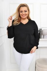 Elegancka czarna bluzka z rozciętymi rękawami PLUS SIZE XXL. Czarne bluzki Nasi partnerzy, plus size, bez wzorów, z poliesteru, eleganckie, bez kołnierzyka, plus size, bez ramiączek. Za 199.90 zł.