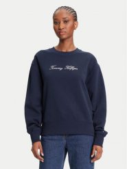 Tommy Hilfiger Bluza Script WW0WW47159 Granatowy Regular Fit. Niebieskie bluzy TOMMY HILFIGER, s, bez wzorów, z bawełny, bez kaptura. Za 559.99 zł.