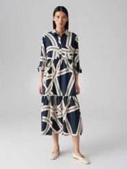 OPUS Sukienka "Werano" w kolorze granatowo-białym rozmiar: 36. Niebieskie sukienki Opus, bez wzorów, z bawełny, bez kołnierzyka, bez ramiączek, maxi. Za 173.99 zł.