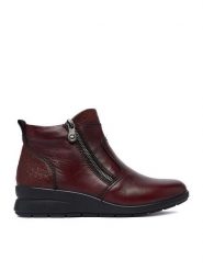 Rieker Botki CEO-L4861-35 Bordowy. Czerwone botki Rieker, bez wzorów, ze skóry, bez obcasa, na koturnie, bez zapięcia. Za 399.99 zł.