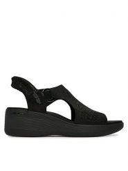 Skechers Sandały Martha Stewart: Pier-Lite - Park Path 188001/BBK Czarny. Czarne sandały Skechers, bez wzorów, z materiału, bez obcasa, na koturnie, bez zapięcia. Za 359.99 zł.