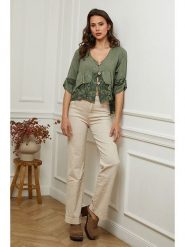 Plume Lniana bluzka "Coleth" w kolorze khaki rozmiar: XL. Brązowe bluzki Plume, xl, bez wzorów, z koronki, bez kołnierzyka, bez ramiączek. Za 175.95 zł.