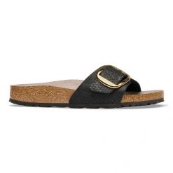Birkenstock Madrid BB SYN Python Black Klapki damskie. Czarne klapki Birkenstock, bez wzorów, z jeansu, bez obcasa. Za 399.99 zł.