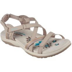 Sandały damskie Skechers Reggae Slim Sun Array. Brązowe sandały Skechers, bez wzorów, z materiału, bez obcasa, bez zapięcia. Za 390.00 zł.