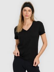 4F T-shirt regular gładki damski - czarny M. Czarne t-shirty 4f, m, bez wzorów, z materiału, bez kołnierzyka, bez ramiączek. Za 49.99 zł.