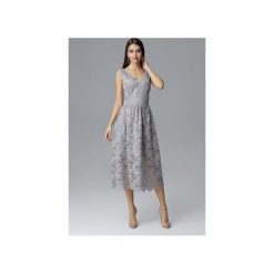 Sukienka M639zary. Szare sukienki Figl, m, bez wzorów, z koronki, eleganckie, bez kołnierzyka, bez ramiączek, dopasowane. Za 289.00 zł.
