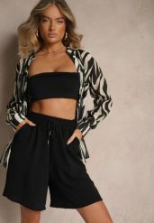 Czarne Szorty z Bawełną High Waist Ozdobione Sznurkiem Talanisse. Czarne szorty Renee, z aplikacjami, z bawełny, eleganckie, z podwyższonym stanem. Za 34.99 zł.