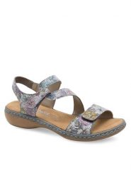 Rieker Sandały 659C7-90 Kolorowy. Sandały Rieker, bez wzorów, bez obcasa, na płaskiej podeszwie, bez zapięcia. Za 299.99 zł.