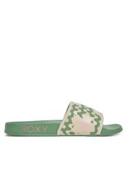 Roxy Klapki ARJL100909 Zielony. Zielone klapki Roxy, bez wzorów, ze skóry, bez obcasa. Za 79.99 zł.