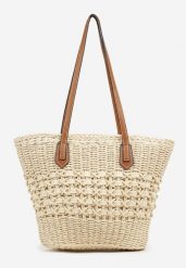 Beżowa Torebka Shopperka z Plecionką Feladwena. Brązowe shopper Born2be, z aplikacjami, z jeansu, eleganckie, bez dodatków. Za 99.99 zł.