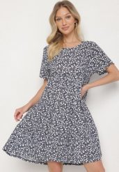 Niebieska Sukienka z Bawełną w Kwiatowy Wzór Lunasenia. Niebieskie sukienki Born2be, na co dzień, na lato, l, bez wzorów, z bawełny, eleganckie, bez kołnierzyka, bez ramiączek. Za 54.99 zł.