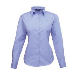 Bluzka Damska Z Długim Rękawem Z Popeliny. Niebieskie bluzki PREMIER, xl, bez wzorów, casualowe, bez kołnierzyka, bez ramiączek. Za 118.99 zł.