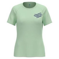 Koszulka damska Odlo ESSENTIAL PRINT T-shirt crew neck s/s. Zielone koszulki sportowe Odlo, bez wzorów, bez ramiączek. Za 199.99 zł.