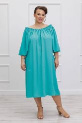 Sukienka hiszpanka w odcieniach turkusu na lato PLUS SIZE. Czerwone sukienki Moda Size Plus Iwanek, na imprezę, na lato, l, bez wzorów, z elastanu, eleganckie, bez kołnierzyka, plus size, bez ramiączek, mini. W wyprzedaży za 109.90 zł.