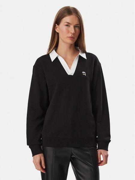 KARL LAGERFELD Bluza B4W20062 Czarny Regular Fit. Czarne bluzy KARL LAGERFELD, xs, bez wzorów, z bawełny, bez kaptura. Za 849.99 zł.